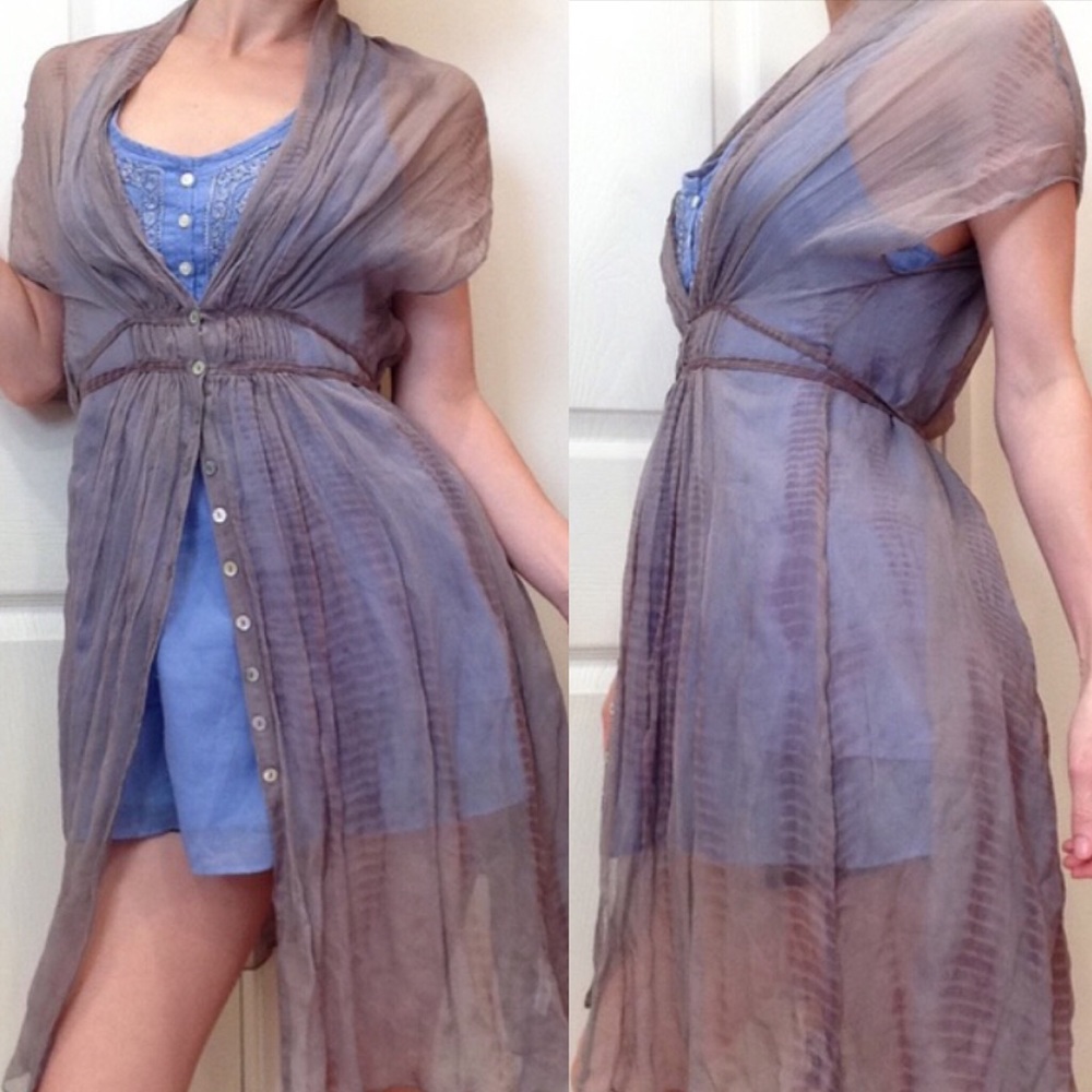 Bonnie Strauss Silk Sheer Tie Dye Button Up Dress